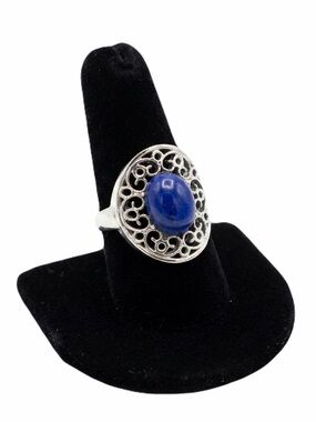 New Handmade Native Sterling Silver Bohemian Natural Dyed Blue Agate Ring